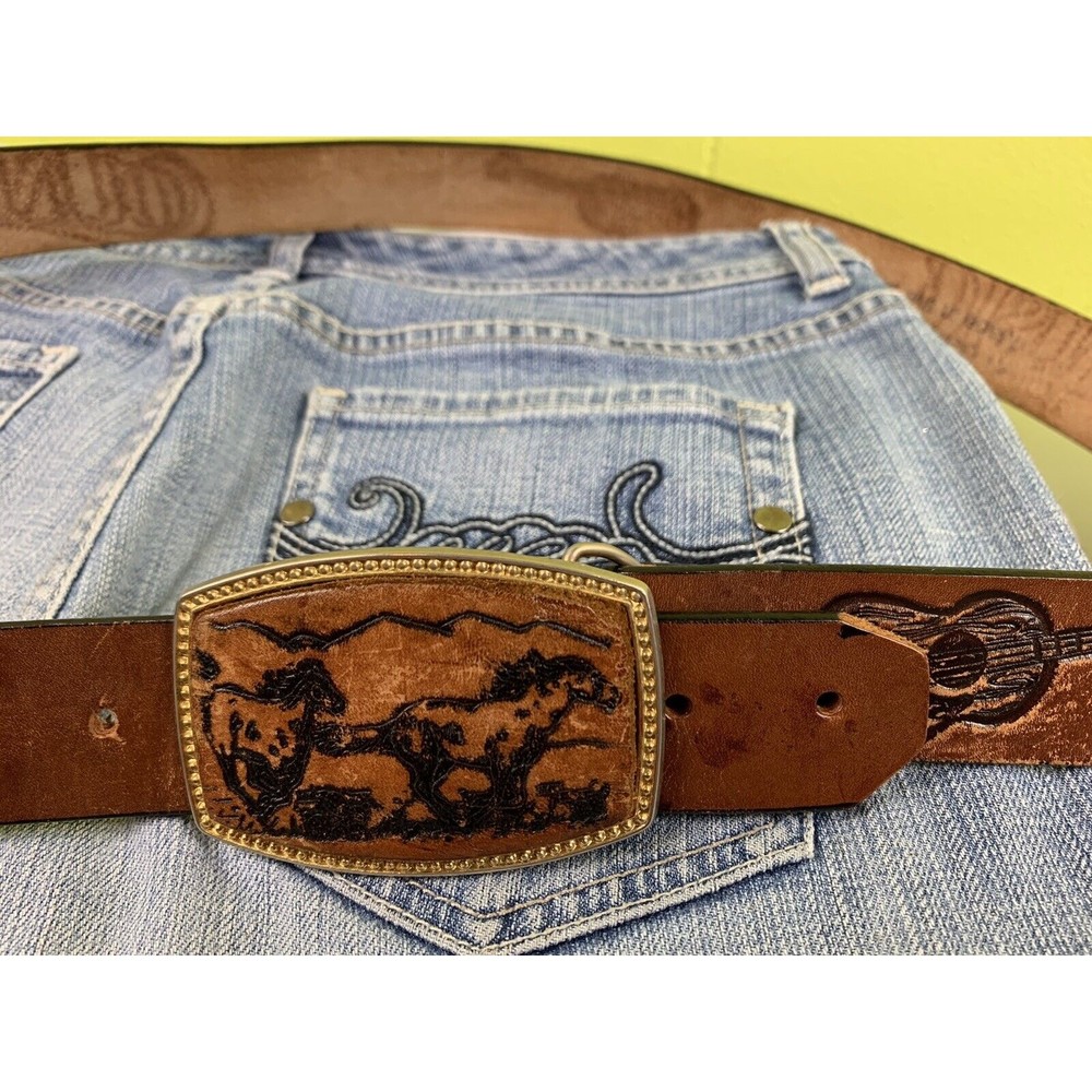 Genuine Leather BELT Brown 48 COUNTRY MUSIC High Detail buckle USA